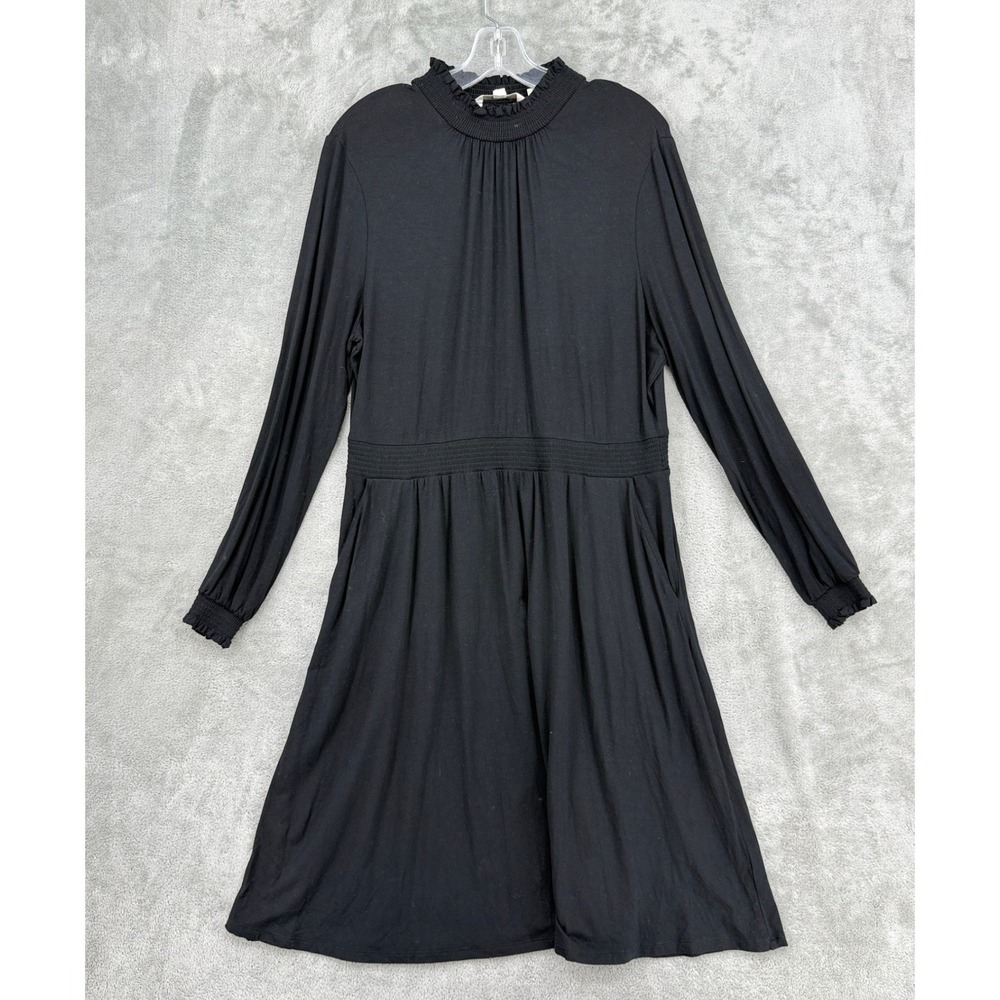 Boden Dress Womens Size 14 Clara Jersey Knit Mock Neck Ruffle Minimalist Black